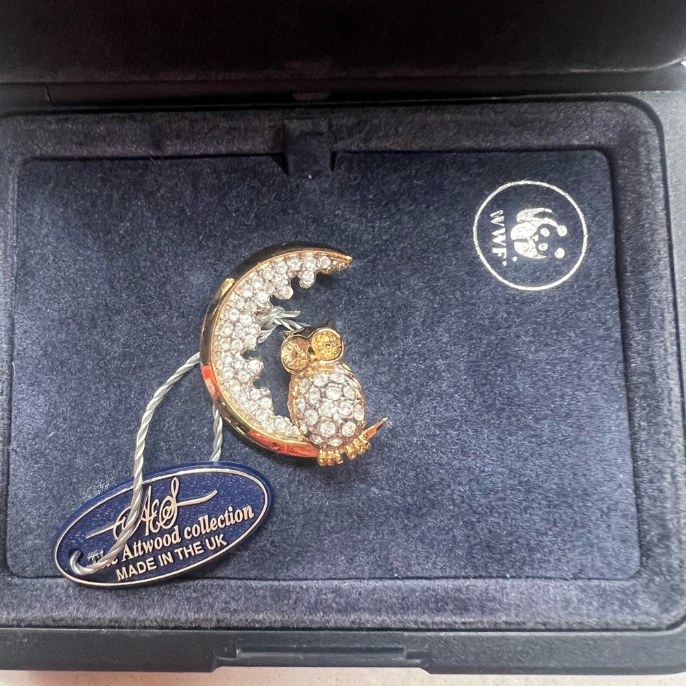 Attwood & Sawyer Owl in the Moon Brooch - Vintage Piece